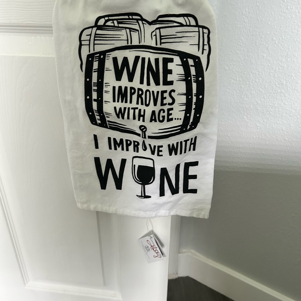 Primitives by Kathy Black and White Wine Kitchen Towel